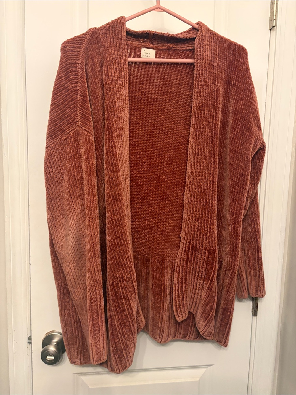 Rust Chenille Open-Front Women’s Sweater Cardigan